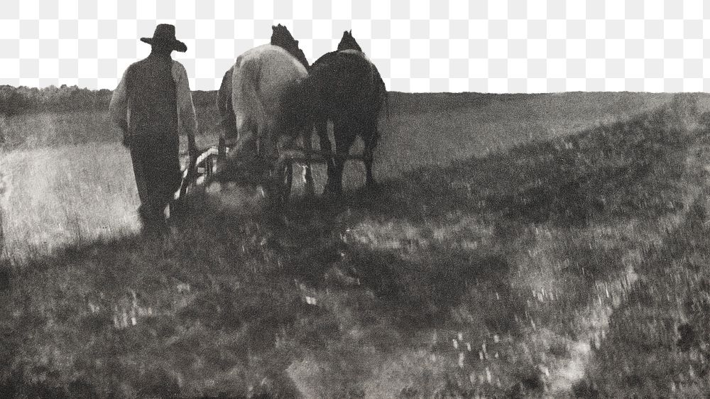 Ploughing men png, vintage photograph by Alfred Stieglitz, transparent background. Remixed by rawpixel.