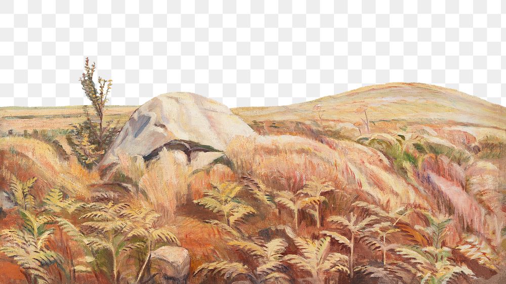PNG Meadow landscape border, vintage illustration by Poul S. Christiansen, transparent background. Remixed by rawpixel.