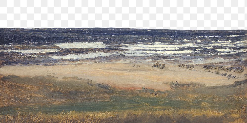 PNG Beach landscape border, vintage illustration by P. C. Skovgaard, transparent background. Remixed by rawpixel.