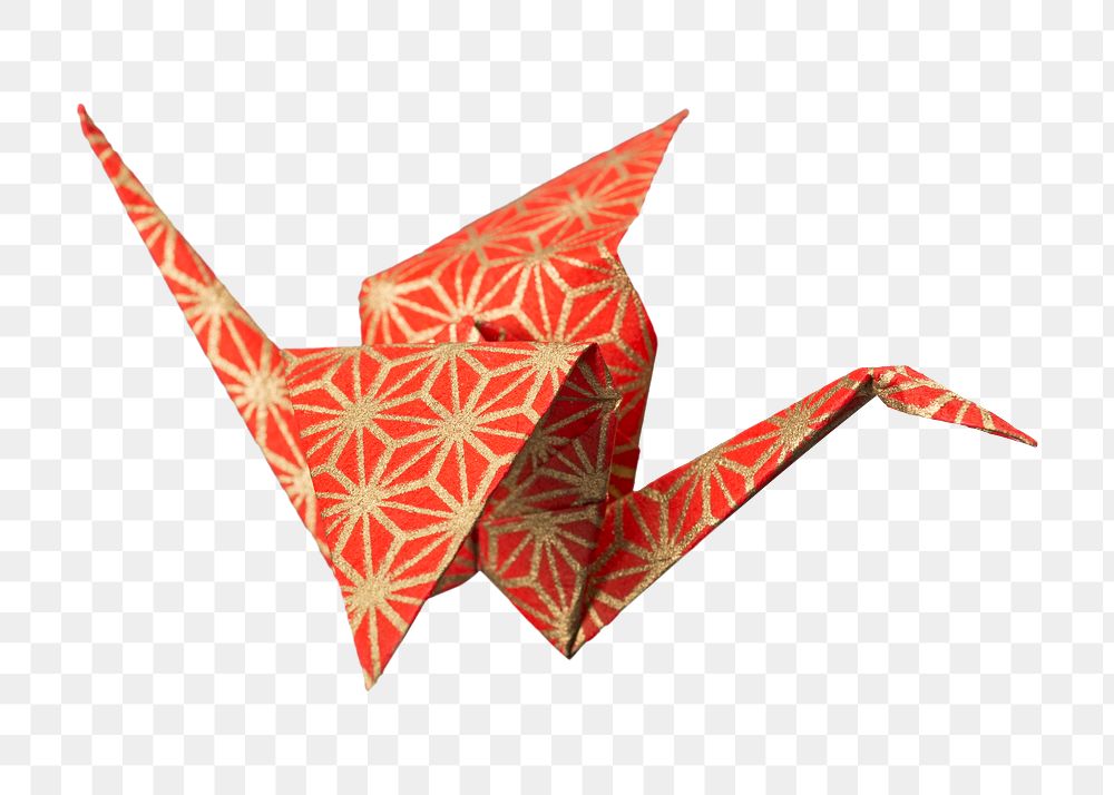 Red origami crane png, transparent background. Remixed by rawpixel.