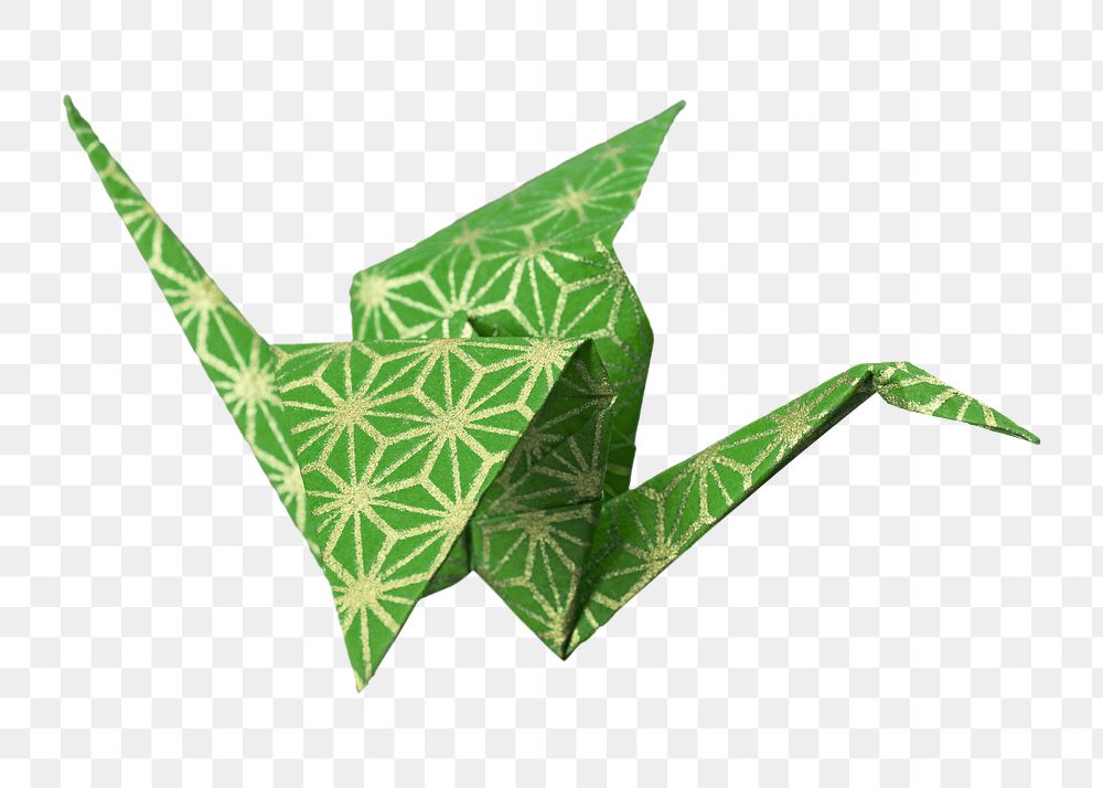 Green origami crane png, transparent background. Remixed by rawpixel.