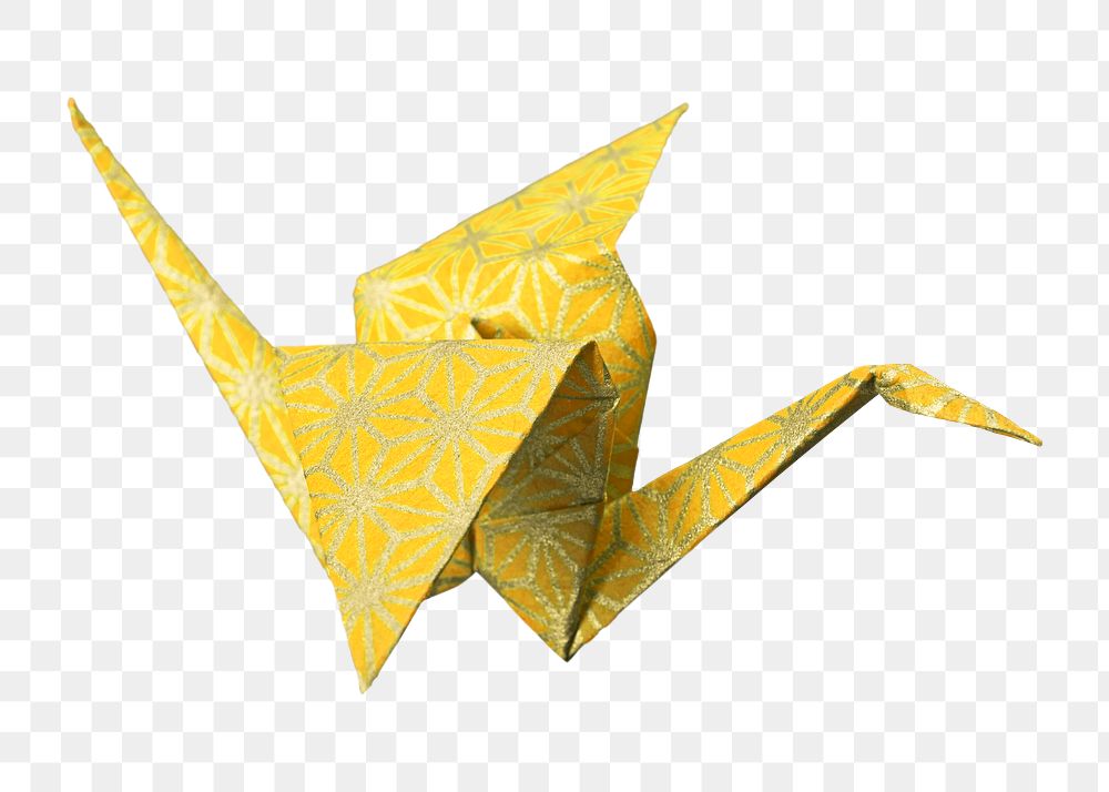 Yellow origami crane png, transparent background. Remixed by rawpixel.