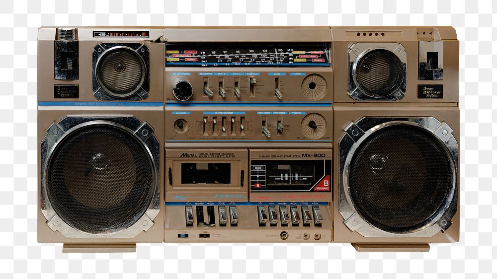 Retro boombox png, electronic image, transparent background. Remixed by rawpixel.