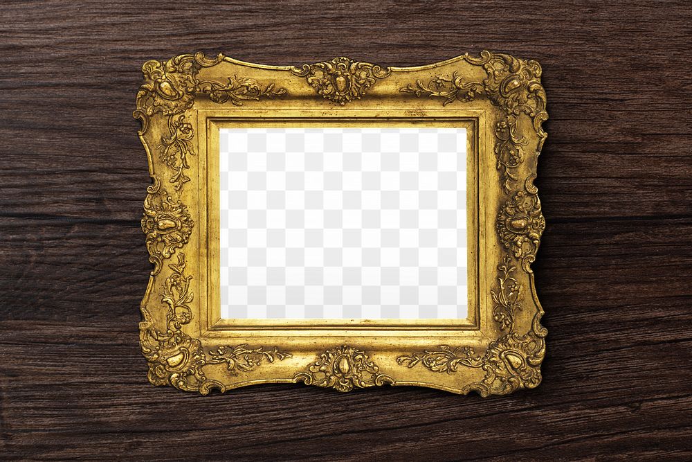 Gold picture frame png mockup, transparent design. Remixed by rawpixel.