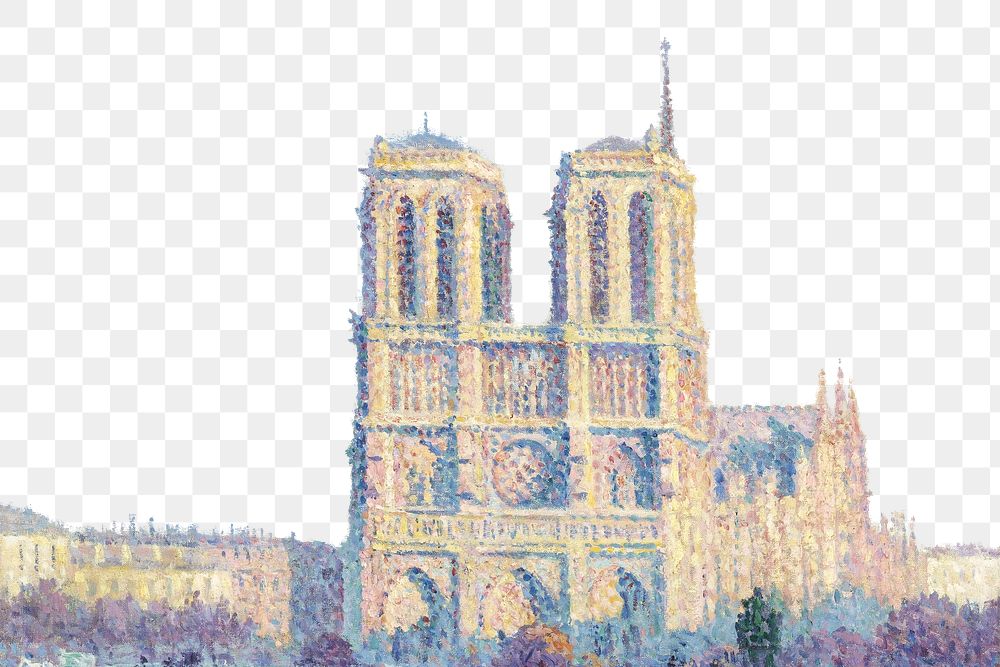 The Quai Saint-Michel png Notre-Dame, vintage building illustration by Maximilien Luce, transparent background. Remixed by…