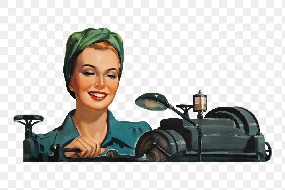 Working woman png smiling, vintage illustration by George Roepp on transparent background. Remixed by rawpixel.