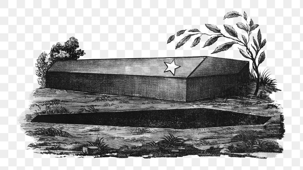 Funeral coffin png, vintage illustration on transparent background. Remixed by rawpixel.