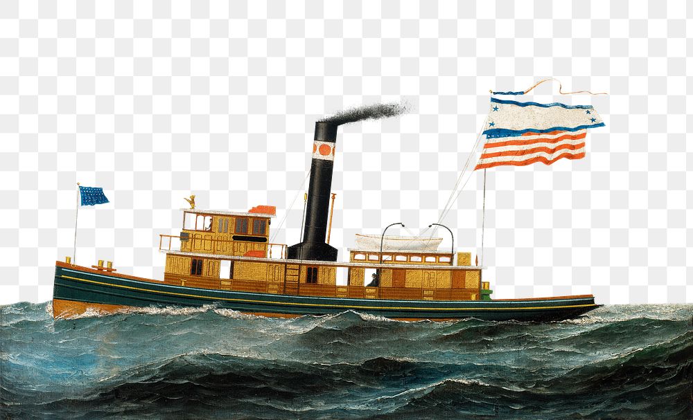 The Ocean-Going Tug png "May McWilliams", ship illustration by Antonio Jacobsen, transparent background. Remixed by rawpixel.