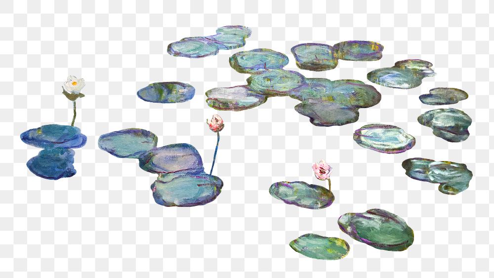 Claude Monet's png Water Lilies, famous vintage botanical painting, transparent background. Remixed by rawpixel.