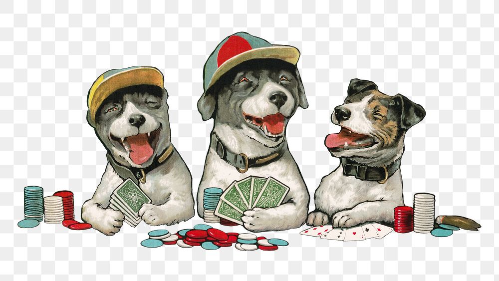 PNG vintage dogs playing card game, transparent background. Remixed by rawpixel. 