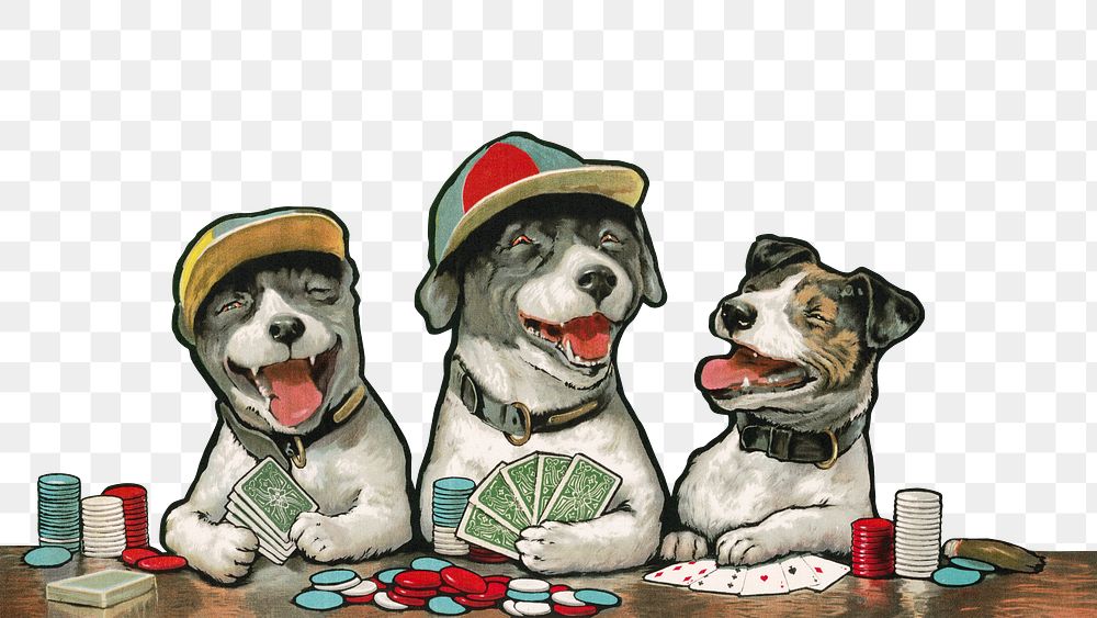 PNG vintage dogs playing card game, transparent background. Remixed by rawpixel. 