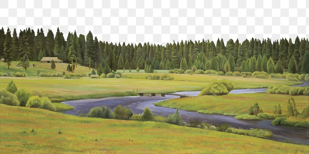 Vintage landscape png nature border, transparent background. Remixed by rawpixel. 