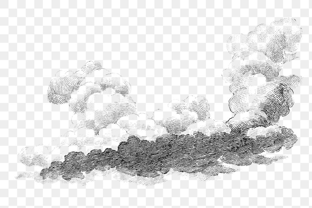 Vintage cloud png black & white, transparent background. Remixed by rawpixel. 