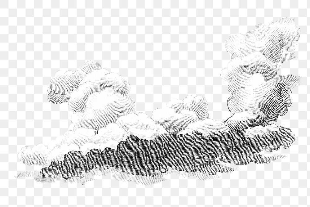 Vintage cloud png black & white, transparent background. Remixed by rawpixel. 