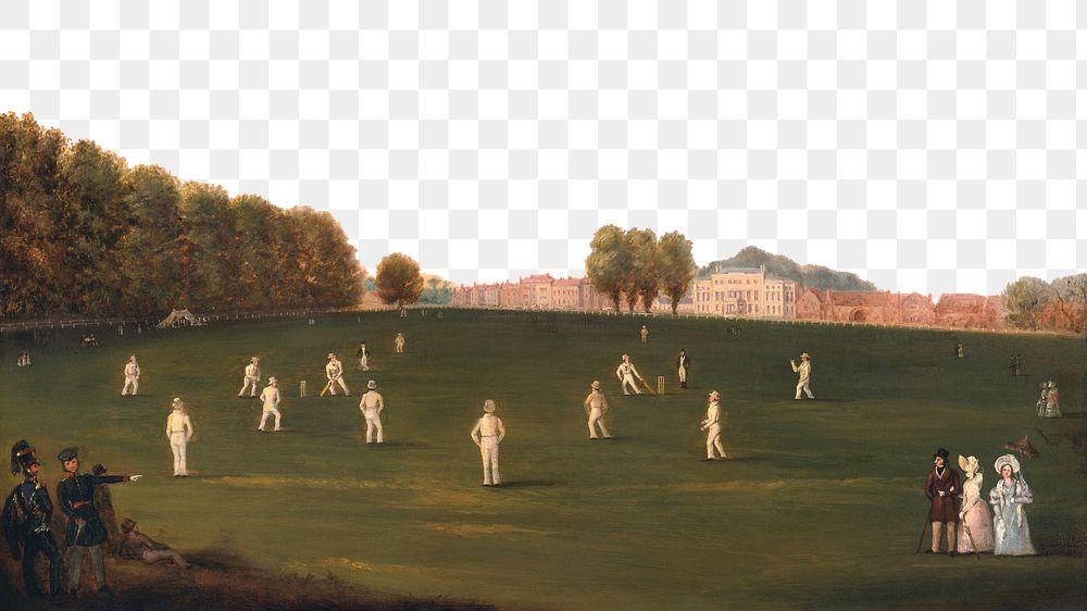 Vintage cricket field png sport, transparent background. Remixed by rawpixel. 