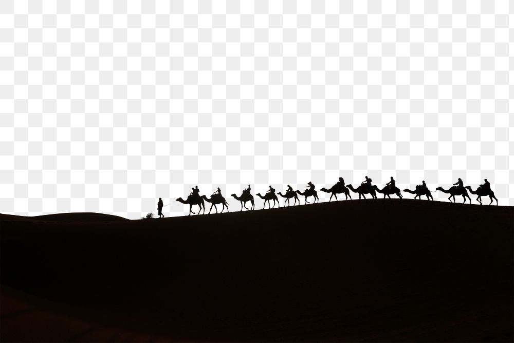 PNG Camel caravan  silhouette border, transparent background
