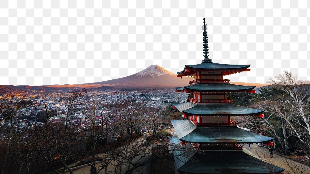 PNG Chureito pagoda in Tokyo, Japan travel border, transparent background