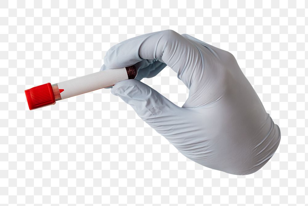 PNG Hand holding a blood test tube, collage element, transparent background