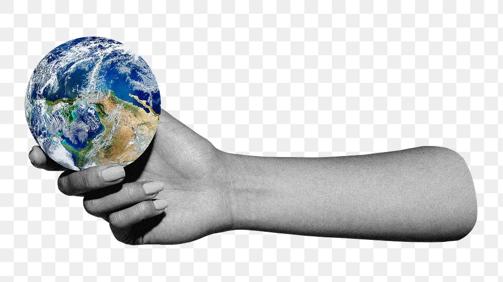 PNG Globe in hand, collage element, transparent background