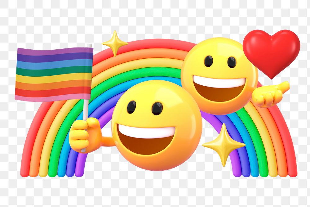 Png rainbow LGBT emoji sticker, 3D illustration transparent background