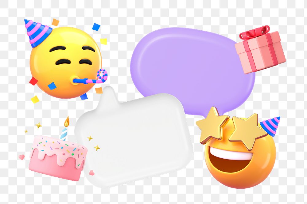 Birthday chat 3D png emoticon sticker, transparent background