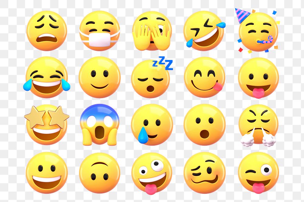 3D emoticons png sticker, expression graphic set transparent background