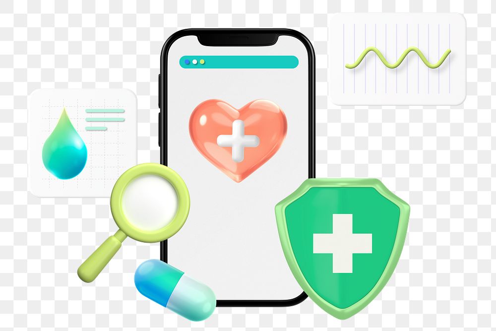 Online healthcare app png sticker, 3D graphic, transparent background