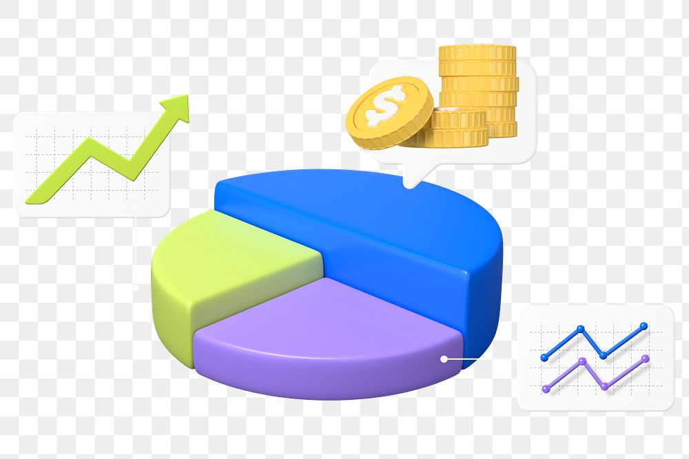 Financial pie chart png sticker, 3D graphic, transparent background