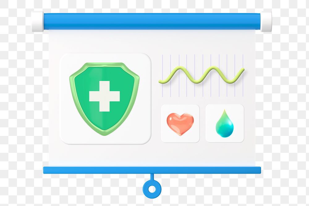 Healthcare data presentation png sticker, 3D graphic, transparent background