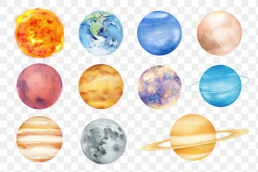 Cute galaxy planets png sticker set, transparent background