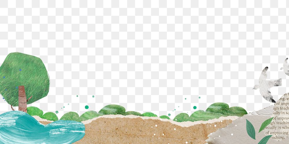 Landscape collage png border, transparent background