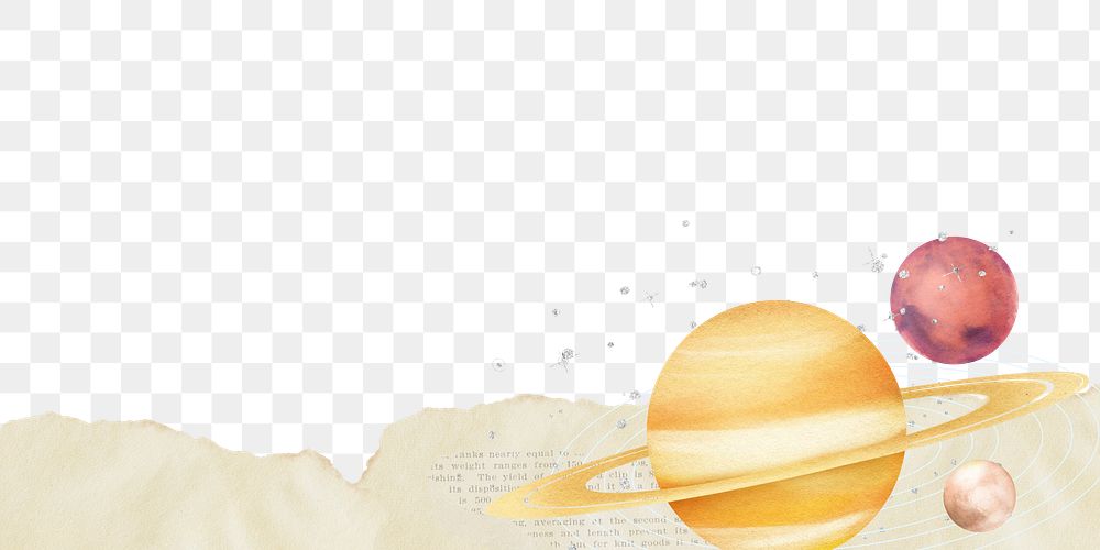 Space Saturn png border, paper collage, transparent background