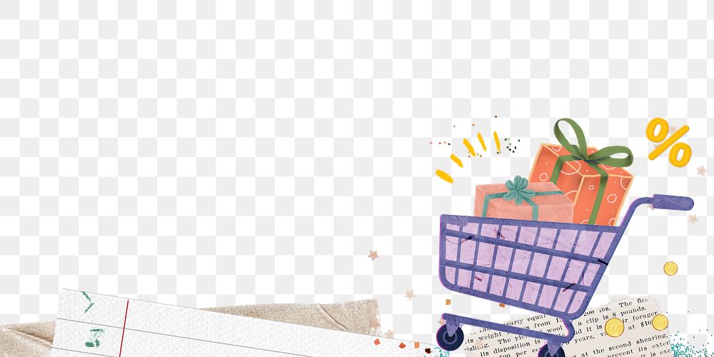 Shopping cart png border, transparent background