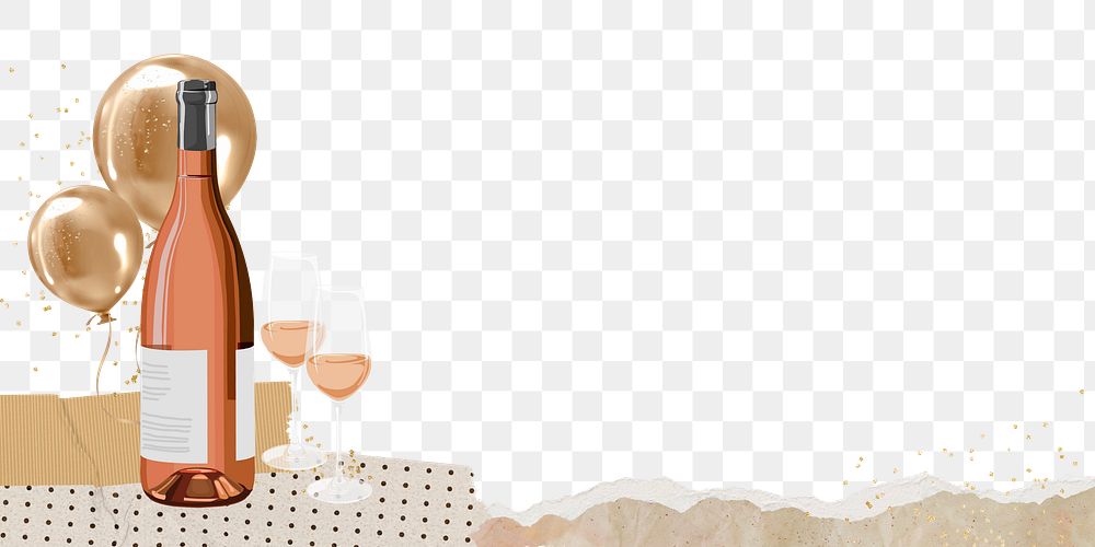 Champagne bottle png border, transparent background