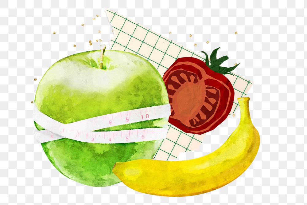 Healthy diet fruits png sticker, paper collage, transparent background