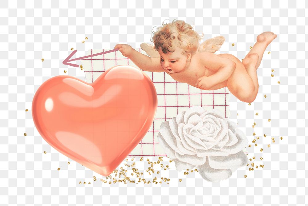 Cute Valentine's cupid png sticker, aesthetic collage, transparent background