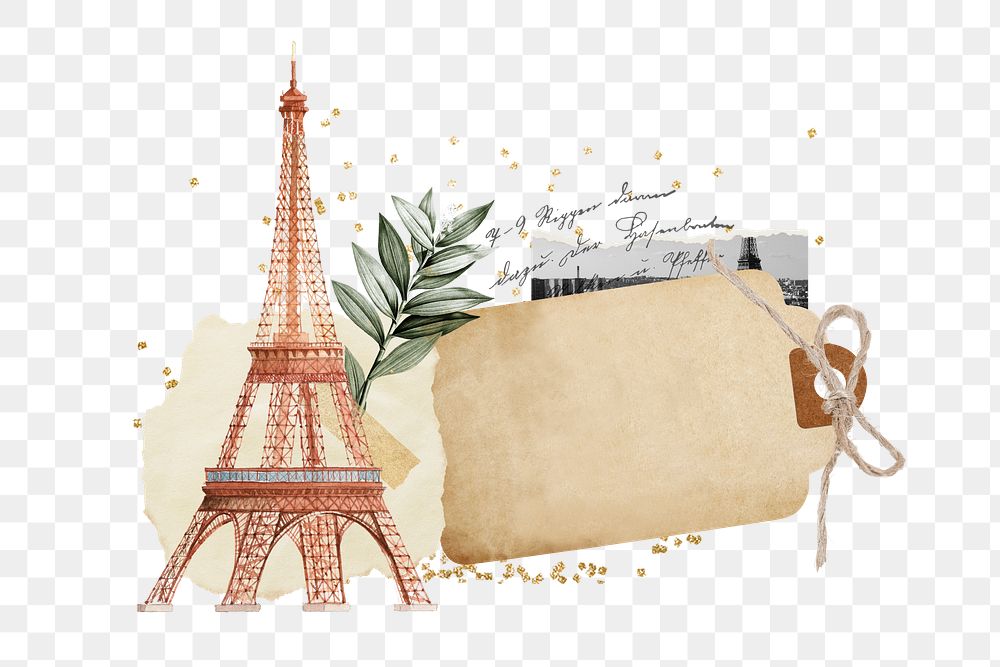 Eiffel Tower tag png sticker, aesthetic collage, transparent background