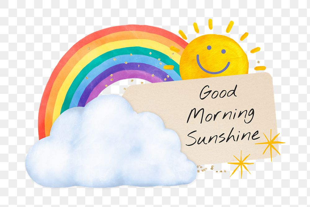 Good morning sunshine greeting png sticker, weather collage, transparent background