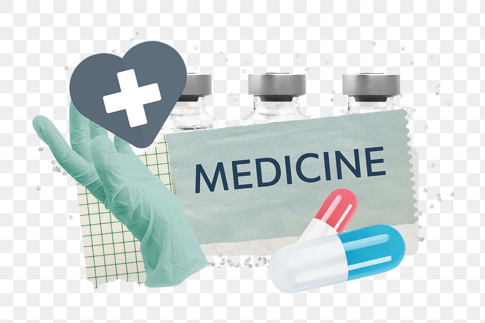 Medicine word png sticker, healthcare paper collage, transparent background