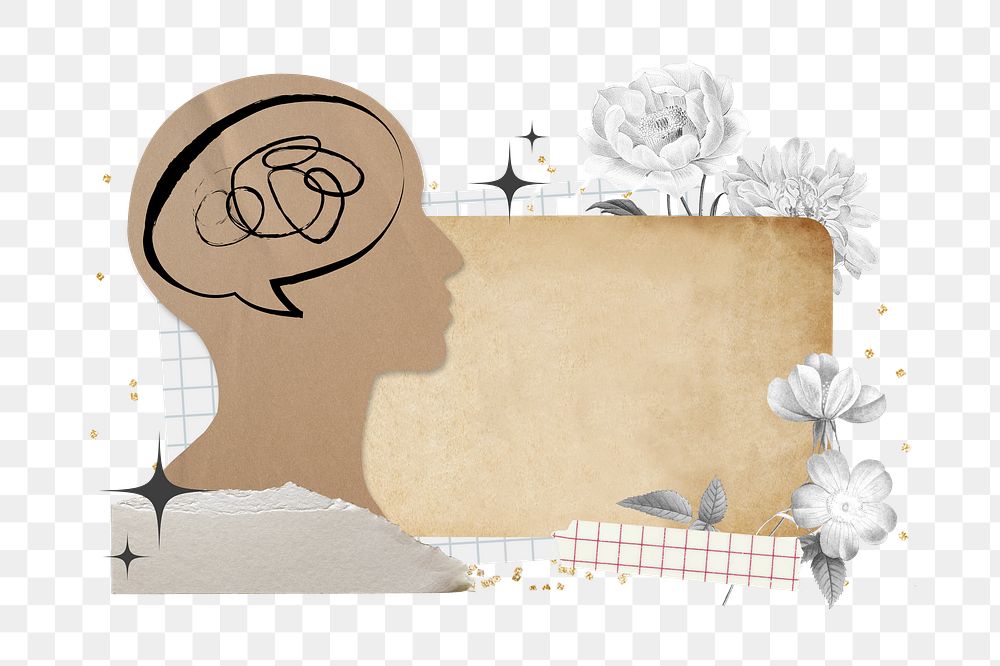 Aesthetic mental health png sticker, note paper floral collage, transparent background