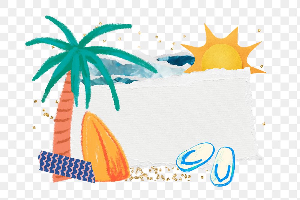 Summer palm tree png note paper sticker, transparent background