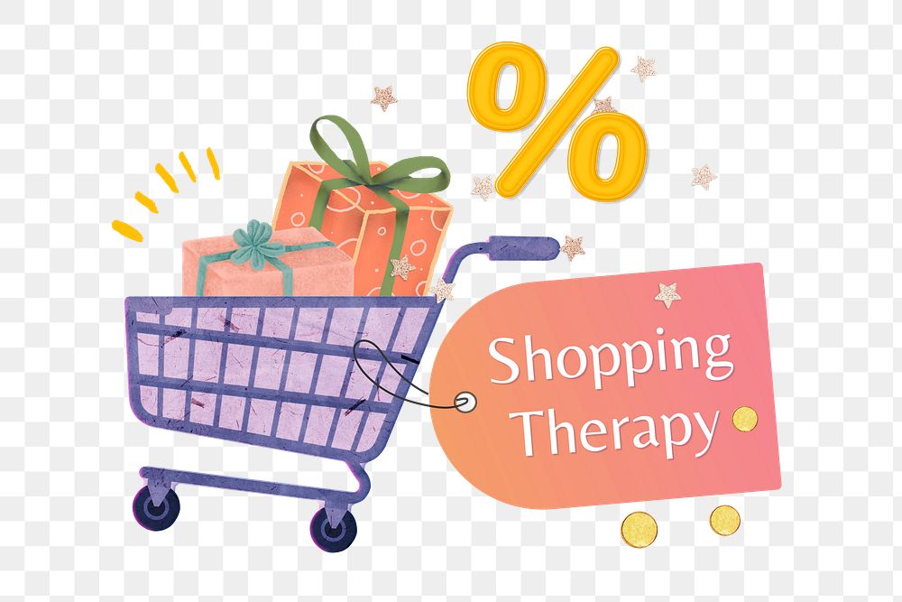Shopping therapy words png sticker, cute paper collage, transparent background