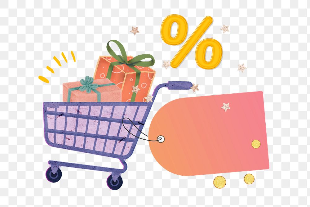 Shopping cart label png sticker, creative collage, transparent background
