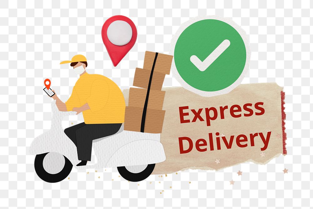 Express delivery words png sticker, shipping service collage, transparent background