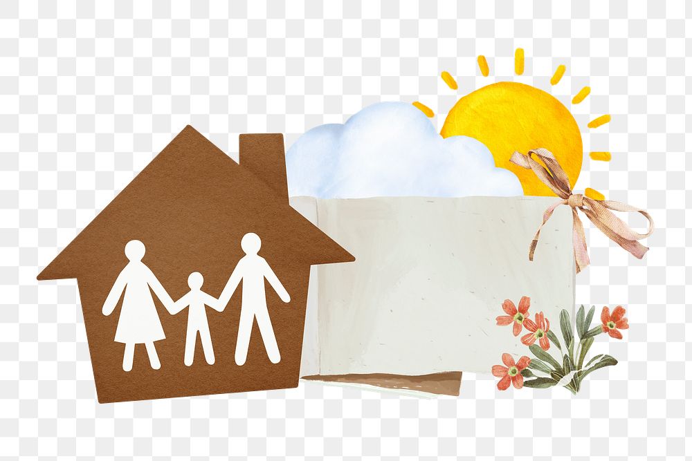 Family house png  sticker, ripped paper transparent background
