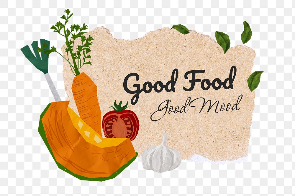 Goof food png word sticker, vegetables collage, transparent background