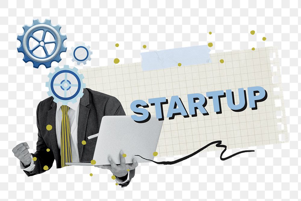 Startup word png sticker, business collage, transparent background
