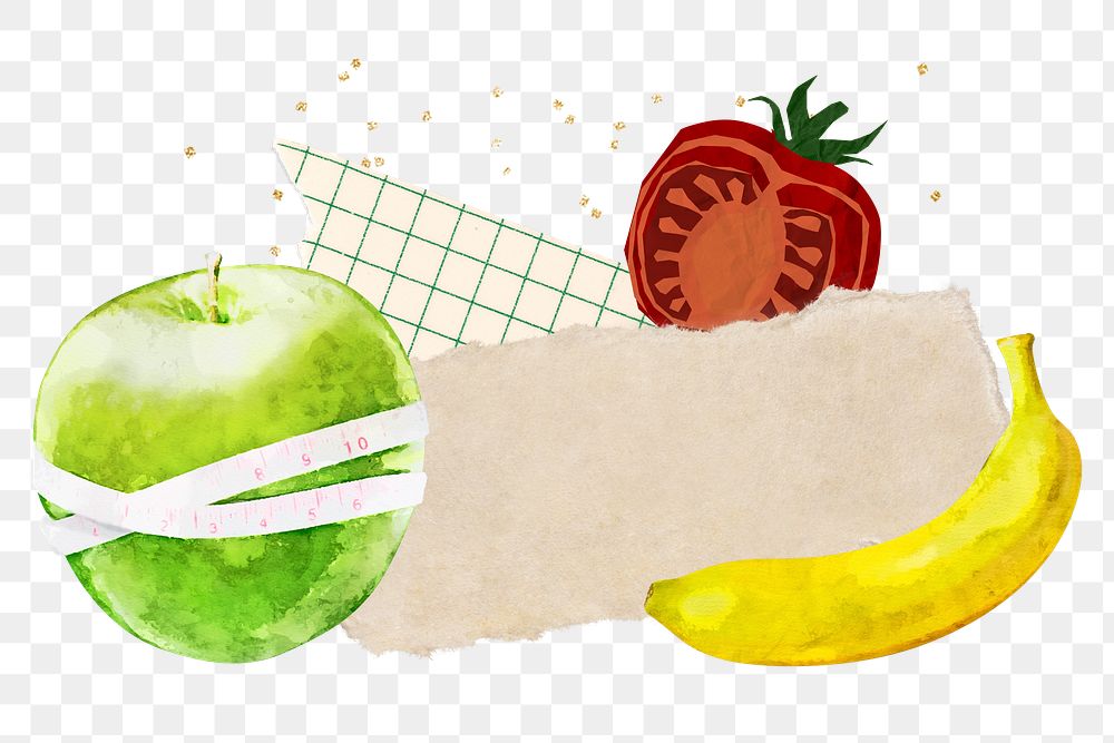 Healthy diet fruits png sticker, note paper collage, transparent background