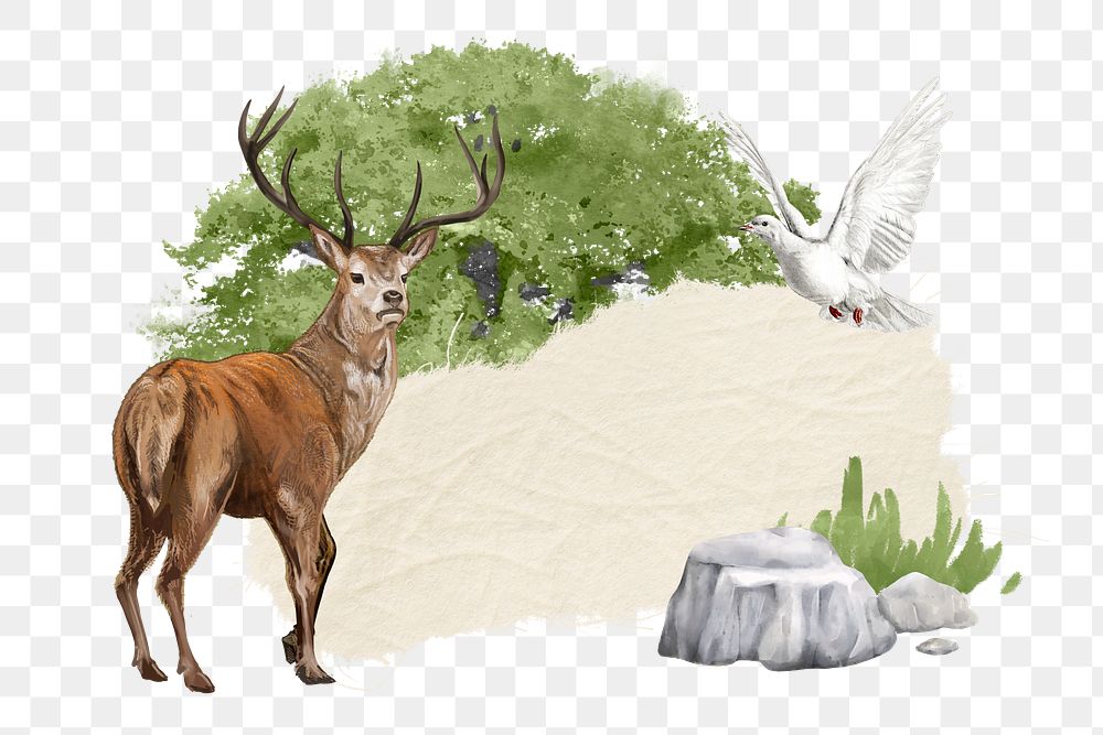 Ripped paper png sticker, stag deer animal collage, transparent background