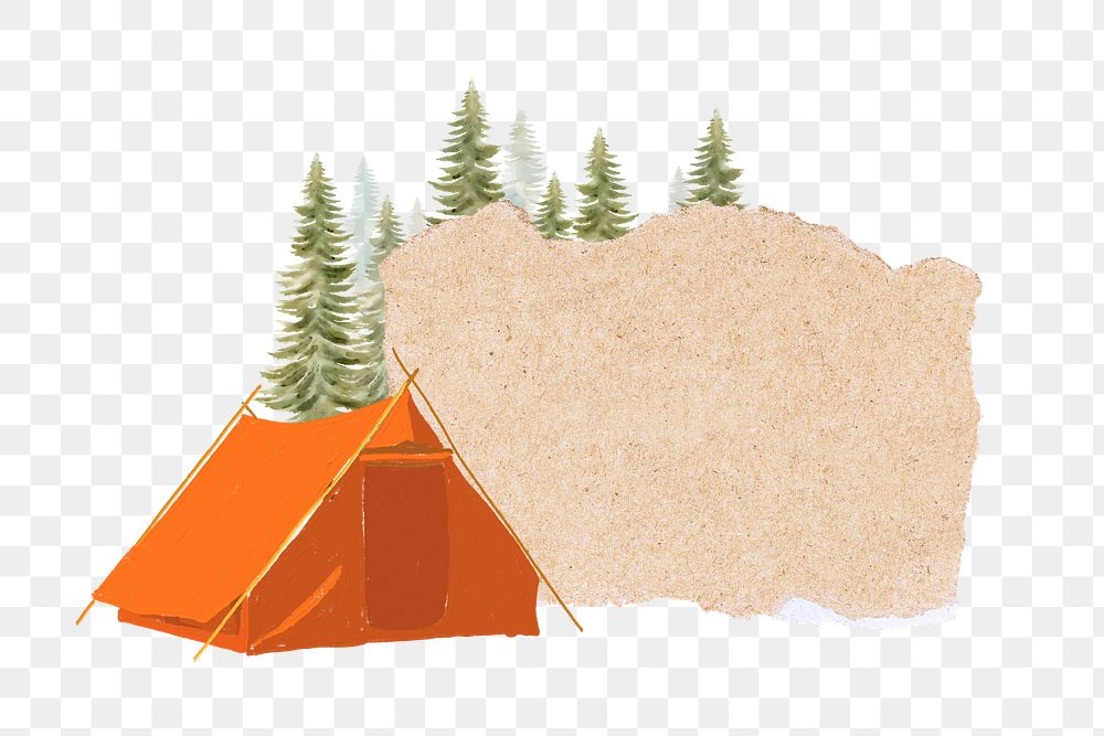 Camping tent ripped paper png sticker, aesthetic collage, transparent background